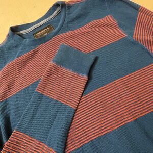 O'Neill Men's Large Blue & Orange Striped Waffle Knit Long Sleeve T-Shirt Top